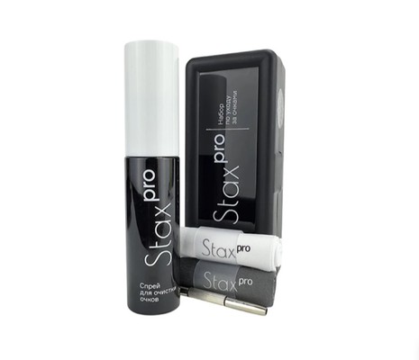 Набор Stax Pro по уходу за очками в пластиковой коробке 30 мл ( спрей,2 салфетки,отвертка)